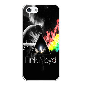 Чехол для iPhone 5/5S матовый с принтом PINK FLOYD в Белгороде, Силикон | Область печати: задняя сторона чехла, без боковых панелей | music | pink floyd | the dark side of the moon | космос | луна | музыка | пинк флойд | призма | рок | треугольник | триангулярная призма