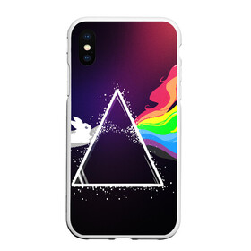 Чехол для iPhone XS Max матовый с принтом PINK FLOYD в Белгороде, Силикон | Область печати: задняя сторона чехла, без боковых панелей | Тематика изображения на принте: music | pink floyd | the dark side of the moon | космос | луна | музыка | пинк флойд | призма | рок | треугольник | триангулярная призма