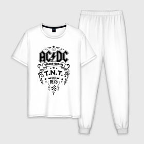 Мужская пижама хлопок с принтом AC/DC run for your life в Белгороде, 100% хлопок | брюки и футболка прямого кроя, без карманов, на брюках мягкая резинка на поясе и по низу штанин
 | ac dc | acdc | acdc ас дс | австралийская | ангус янг | асдс | блюз | группа | крис слэйд | метал | молния | музыка | музыканты | певцы | рок | рок н ролл | стиви янг | хард | хардрок | эксл роуз
