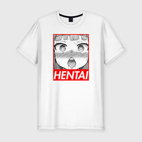 Мужская футболка премиум с принтом HENTAI в Белгороде, 92% хлопок, 8% лайкра | приталенный силуэт, круглый вырез ворота, длина до линии бедра, короткий рукав | ahegao | anime | japan | manga | sempai | senpai | аниме | ахегао | лицо | манга | семпай | сенпай | япония