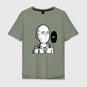 Мужская футболка хлопок Oversize с принтом ONE-PUNCH MAN - OK в Белгороде, 100% хлопок | свободный крой, круглый ворот, “спинка” длиннее передней части | Тематика изображения на принте: one punch man | onepunchman | oppai | saitama | ван панч мен | ванпанчмен | макото миядзаки | сайтама | человек один удар