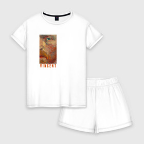 Женская пижама с шортиками хлопок с принтом Винсент в Белгороде, 100% хлопок | футболка прямого кроя, шорты свободные с широкой мягкой резинкой | ван гог | импрессионизм | искусство