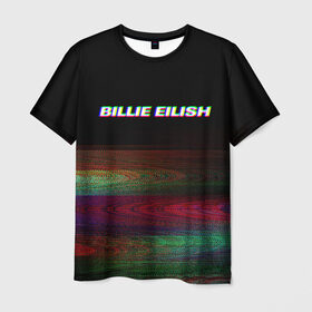 Мужская футболка 3D с принтом BILLIE EILISH (Glitch) в Белгороде, 100% полиэфир | прямой крой, круглый вырез горловины, длина до линии бедер | 