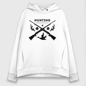 Женское худи Oversize хлопок с принтом Hunting Natural Born Hunter в Белгороде, френч-терри — 70% хлопок, 30% полиэстер. Мягкий теплый начес внутри —100% хлопок | боковые карманы, эластичные манжеты и нижняя кромка, капюшон на магнитной кнопке | hunter | natural born hunter | звезда | оружие | охота | охотник | птица | рога | ружье | селезень | трофей | утка | хобби