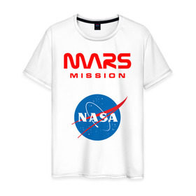 Мужская футболка хлопок с принтом Nasa Mars mission в Белгороде, 100% хлопок | прямой крой, круглый вырез горловины, длина до линии бедер, слегка спущенное плечо. | mars mission | миссия марс | наса | насса
