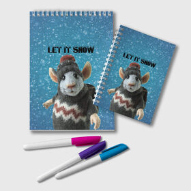 Блокнот с принтом LET IT SNOW в Белгороде, 100% бумага | 48 листов, плотность листов — 60 г/м2, плотность картонной обложки — 250 г/м2. Листы скреплены удобной пружинной спиралью. Цвет линий — светло-серый
 | Тематика изображения на принте: let it snow | new year | new year 2020 | год крысы | зима | крыса | крыска | мышонок | мышь | надпись | новый год | новый год 2020 | снег | снежинки