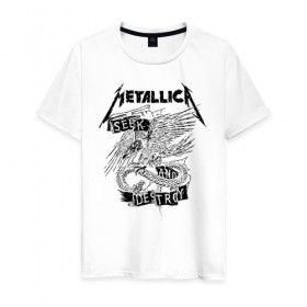Мужская футболка хлопок с принтом Metallica в Белгороде, 100% хлопок | прямой крой, круглый вырез горловины, длина до линии бедер, слегка спущенное плечо. | Тематика изображения на принте: metalica | metallica | группа | джеймс хэтфилд | кирк хэмметт | ларс ульрих | метал | металика | металлика | миталика | музыка | роберт трухильо | рок | трэш | трэшметал | хард | хеви