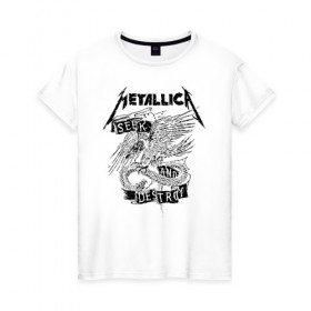 Женская футболка хлопок с принтом Metallica в Белгороде, 100% хлопок | прямой крой, круглый вырез горловины, длина до линии бедер, слегка спущенное плечо | metalica | metallica | группа | джеймс хэтфилд | кирк хэмметт | ларс ульрих | метал | металика | металлика | миталика | музыка | роберт трухильо | рок | трэш | трэшметал | хард | хеви