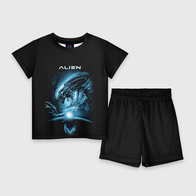 Детский костюм с шортами 3D с принтом ALIEN в Белгороде,  |  | alien | aliens | art | vs | триллер | ужасы | фантастика | чужой