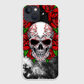 Чехол для iPhone 13 с принтом Skull and Roses в Белгороде,  |  | flowers | muertos | roses | skull | space | tribal | звезды | космос | лепестки | муэртос | розы | трайбл | цветы | череп