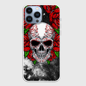 Чехол для iPhone 13 Pro Max с принтом Skull and Roses в Белгороде,  |  | flowers | muertos | roses | skull | space | tribal | звезды | космос | лепестки | муэртос | розы | трайбл | цветы | череп