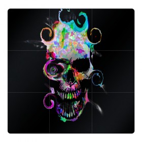 Магнитный плакат 3Х3 с принтом ЧЕРЕП В КРАССКАХ в Белгороде, Полимерный материал с магнитным слоем | 9 деталей размером 9*9 см | abstract | abstraction | bones | fantasy | skull | голова | кости | скилет | череп