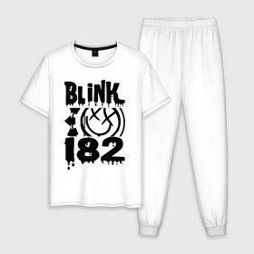 Мужская пижама хлопок с принтом Blink-182 в Белгороде, 100% хлопок | брюки и футболка прямого кроя, без карманов, на брюках мягкая резинка на поясе и по низу штанин
 | blink | cheese | duck tape | filter | grilled | альтернативный | блинк | группа | дак тейп | марк хоппус | музыка | мэтт скиба | панк | поп | рок | скейт | трэвис баркер