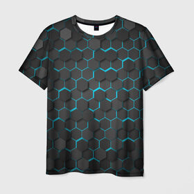 Мужская футболка 3D с принтом Turquoise Octagon в Белгороде, 100% полиэфир | прямой крой, круглый вырез горловины, длина до линии бедер | octagon | бирюзовые соты | бирюзовый | неон | неоновые соты | октагон | соты
