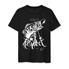 Мужская футболка хлопок с принтом Respect в Белгороде, 100% хлопок | прямой крой, круглый вырез горловины, длина до линии бедер, слегка спущенное плечо. | рыба | рыбак | рыбалка | снасти | увлечение | улов | хобби