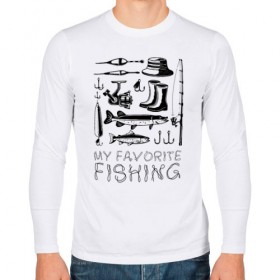 Мужской лонгслив хлопок с принтом Моя любимая рыбалка в Белгороде, 100% хлопок |  | cap | coil | fishing | fishing line | float | hook | pike | spinning | spoon | trout | wellingtons | блесна | катушка | крючок | леска | поплавок | рыбалка | сапоги | спиннинг | форель | шляпа | щука