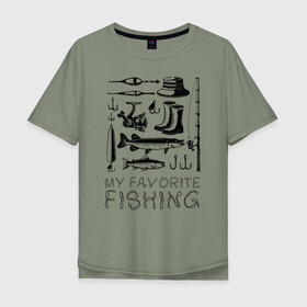 Мужская футболка хлопок Oversize с принтом Моя любимая рыбалка в Белгороде, 100% хлопок | свободный крой, круглый ворот, “спинка” длиннее передней части | cap | coil | fishing | fishing line | float | hook | pike | spinning | spoon | trout | wellingtons | блесна | катушка | крючок | леска | поплавок | рыбалка | сапоги | спиннинг | форель | шляпа | щука