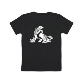 Детская футболка хлопок с принтом Monster Hunter: World в Белгороде, 100% хлопок | круглый вырез горловины, полуприлегающий силуэт, длина до линии бедер | dragon | game | hunter | logo | monster | world | дракон | драконы | игра | монстр | монстры | охотник