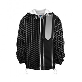 Детская куртка 3D с принтом Кибернетическая броня в Белгороде, 100% полиэстер | застежка — молния, подол и капюшон оформлены резинкой с фиксаторами, по бокам — два кармана без застежек, один потайной карман на груди, плотность верхнего слоя — 90 г/м2; плотность флисового подклада — 260 г/м2 | Тематика изображения на принте: abstract | black | carbon | cars | diy | fiber | hexagon | hi tech | psybient | psychill | skyrim | to | vinyl | wot | броня | карбон | металл | соты | сталь | форма | шестиугольник
