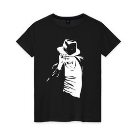 Женская футболка хлопок с принтом Майкл Джексон в Белгороде, 100% хлопок | прямой крой, круглый вырез горловины, длина до линии бедер, слегка спущенное плечо | michael jackson | артист | майкл джексон | музыка | поп | рок