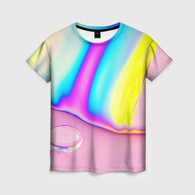 Женская футболка 3D с принтом RAINBOW COLOR в Белгороде, 100% полиэфир ( синтетическое хлопкоподобное полотно) | прямой крой, круглый вырез горловины, длина до линии бедер | abstract | abstraction | color | geometry | paitnt | psy | абстракция | геометрия | краски | неоновые | психоделика