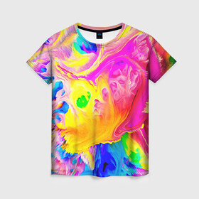 Женская футболка 3D с принтом КРАСКИ в Белгороде, 100% полиэфир ( синтетическое хлопкоподобное полотно) | прямой крой, круглый вырез горловины, длина до линии бедер | abstract | abstraction | color | geometry | paitnt | psy | абстракция | геометрия | краски | неоновые | психоделика