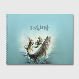 Альбом для рисования с принтом Fishing в Белгороде, 100% бумага
 | матовая бумага, плотность 200 мг. | рыба | рыбак | рыбалка | снасти | увлечение | улов | хобби