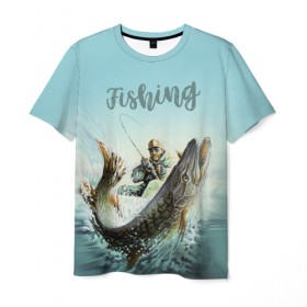 Мужская футболка 3D с принтом Fishing в Белгороде, 100% полиэфир | прямой крой, круглый вырез горловины, длина до линии бедер | рыба | рыбак | рыбалка | снасти | увлечение | улов | хобби
