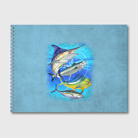 Альбом для рисования с принтом Marlin and other fish в Белгороде, 100% бумага
 | матовая бумага, плотность 200 мг. | Тематика изображения на принте: рыба | рыбак | рыбалка | снасти | увлечение | улов | хобби