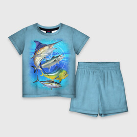 Детский костюм с шортами 3D с принтом Marlin and other fish в Белгороде,  |  | Тематика изображения на принте: рыба | рыбак | рыбалка | снасти | увлечение | улов | хобби