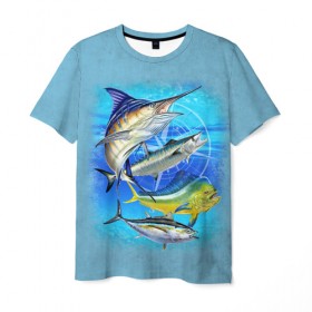 Мужская футболка 3D с принтом Marlin and other fish в Белгороде, 100% полиэфир | прямой крой, круглый вырез горловины, длина до линии бедер | рыба | рыбак | рыбалка | снасти | увлечение | улов | хобби
