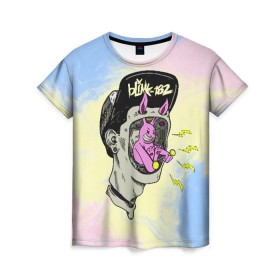 Женская футболка 3D с принтом Punk-rock band Blink 182 в Белгороде, 100% полиэфир ( синтетическое хлопкоподобное полотно) | прямой крой, круглый вырез горловины, длина до линии бедер | blink | mark hoppus | matthew skiba | rock | rock group | travis barker | марк хоппус | мэттью скиба | панк рок. рок | рок группа | трэвис баркер