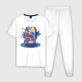 Мужская пижама хлопок с принтом Trampoline aerobics в Белгороде, 100% хлопок | брюки и футболка прямого кроя, без карманов, на брюках мягкая резинка на поясе и по низу штанин
 | 