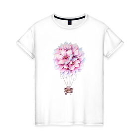 Женская футболка хлопок с принтом Воздушные Цветы в Белгороде, 100% хлопок | прямой крой, круглый вырез горловины, длина до линии бедер, слегка спущенное плечо | воздушные цветы | воздушный шар | растение | цветы