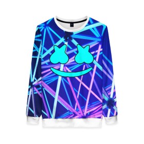 Женский свитшот 3D с принтом MARSHMELLO NEON в Белгороде, 100% полиэстер с мягким внутренним слоем | круглый вырез горловины, мягкая резинка на манжетах и поясе, свободная посадка по фигуре | christopher comstock | dj | marshmello | music | диджей | клубная музыка | клубняк | крис комсток | маршмеллоу | музыка