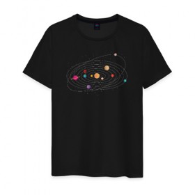 Мужская футболка хлопок с принтом Солнечная Система в Белгороде, 100% хлопок | прямой крой, круглый вырез горловины, длина до линии бедер, слегка спущенное плечо. | galaxy | solar | space | system | астрология | астрономия | галактика | звезды | космос | планета | планеты | система | солнечная