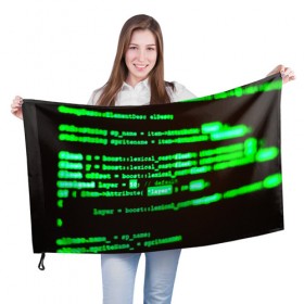 Флаг 3D с принтом КИСЛОТНЫЙ КОД в Белгороде, 100% полиэстер | плотность ткани — 95 г/м2, размер — 67 х 109 см. Принт наносится с одной стороны | hugo weaving | pc | the matrix | код | компьютеры | матрица | матрица 4 | программист | программный код | цифры