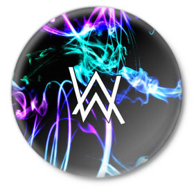 Значок с принтом ALAN WALKER в Белгороде,  металл | круглая форма, металлическая застежка в виде булавки | alan walker | aw | electro | electro music | music | алан уокер | музыка | музыкант | электро | электронная музыка