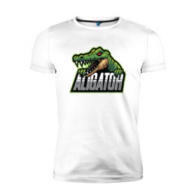 Мужская футболка премиум с принтом Alligator / Аллигатор в Белгороде, 92% хлопок, 8% лайкра | приталенный силуэт, круглый вырез ворота, длина до линии бедра, короткий рукав | Тематика изображения на принте: design | logo | mascot | герои | дикий | звери | киберспорт | крокодил | спортивная | стиль | талисман | фитнес | форма | футбол | яркие