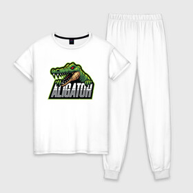 Женская пижама хлопок с принтом Alligator Аллигатор в Белгороде, 100% хлопок | брюки и футболка прямого кроя, без карманов, на брюках мягкая резинка на поясе и по низу штанин | design | logo | mascot | герои | дикий | звери | киберспорт | крокодил | спортивная | стиль | талисман | фитнес | форма | футбол | яркие