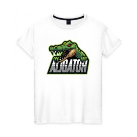 Женская футболка хлопок с принтом Alligator / Аллигатор в Белгороде, 100% хлопок | прямой крой, круглый вырез горловины, длина до линии бедер, слегка спущенное плечо | design | logo | mascot | герои | дикий | звери | киберспорт | крокодил | спортивная | стиль | талисман | фитнес | форма | футбол | яркие