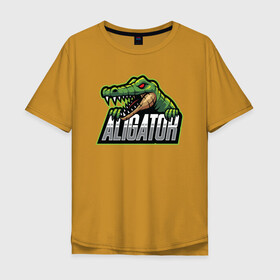 Мужская футболка хлопок Oversize с принтом Alligator / Аллигатор в Белгороде, 100% хлопок | свободный крой, круглый ворот, “спинка” длиннее передней части | design | logo | mascot | герои | дикий | звери | киберспорт | крокодил | спортивная | стиль | талисман | фитнес | форма | футбол | яркие