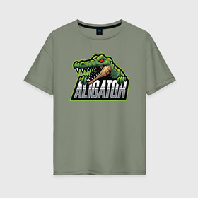 Женская футболка хлопок Oversize с принтом Alligator / Аллигатор в Белгороде, 100% хлопок | свободный крой, круглый ворот, спущенный рукав, длина до линии бедер
 | design | logo | mascot | герои | дикий | звери | киберспорт | крокодил | спортивная | стиль | талисман | фитнес | форма | футбол | яркие