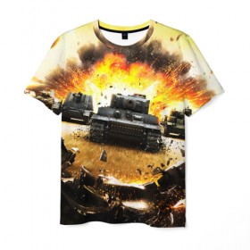 Мужская футболка 3D с принтом ТАНКИ в Белгороде, 100% полиэфир | прямой крой, круглый вырез горловины, длина до линии бедер | game | tank | war | боевой танк | война | выстрел | дым | игра | искры | огонь | пламя | танк | танкист | техника
