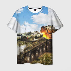 Мужская футболка 3D с принтом ТАНКИ в Белгороде, 100% полиэфир | прямой крой, круглый вырез горловины, длина до линии бедер | game | tank | war | боевой танк | война | выстрел | дым | игра | искры | огонь | пламя | танк | танкист | техника