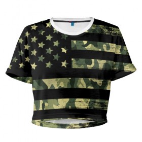 Женская футболка Cropp-top с принтом American Flag Camo в Белгороде, 100% полиэстер | круглая горловина, длина футболки до линии талии, рукава с отворотами | Тематика изображения на принте: eagle | states | united | usa | армейские | армия | камуфляж | орел | служба | снайпер | соединенных | солдат | сша | форма | штатов