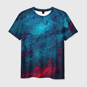 Мужская футболка 3D с принтом Blue & Red в Белгороде, 100% полиэфир | прямой крой, круглый вырез горловины, длина до линии бедер | black | blood | metal | red | texture | абстракция | камень | краски | красная | красно черное | кровь | лава | метал | текстура | черная