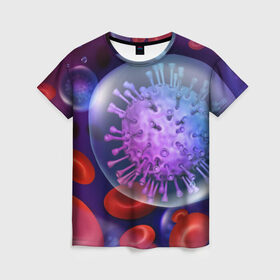 Женская футболка 3D с принтом Лейкоциты и клетка в Белгороде, 100% полиэфир ( синтетическое хлопкоподобное полотно) | прямой крой, круглый вырез горловины, длина до линии бедер | вены | внутренности | кровь | лейкоциты | медицина | операция | разрез | сердце | строение человека | ужас | ужасы | частицы