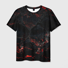 Мужская футболка 3D с принтом Red and Black в Белгороде, 100% полиэфир | прямой крой, круглый вырез горловины, длина до линии бедер | black | blood | metal | red | texture | абстракция | камень | краски | красная | красно черное | кровь | лава | метал | текстура | черная