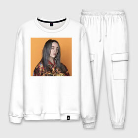 Мужской костюм хлопок с принтом Billie Eilish в Белгороде, 100% хлопок | на свитшоте круглая горловина, мягкая резинка по низу. Брюки заужены к низу, на них два вида карманов: два “обычных” по бокам и два объемных, с клапанами, расположенные ниже линии бедра. Брюки с мягкой трикотажной резинкой на поясе и по низу штанин. В поясе для дополнительного комфорта — широкие завязки | билли айлиш